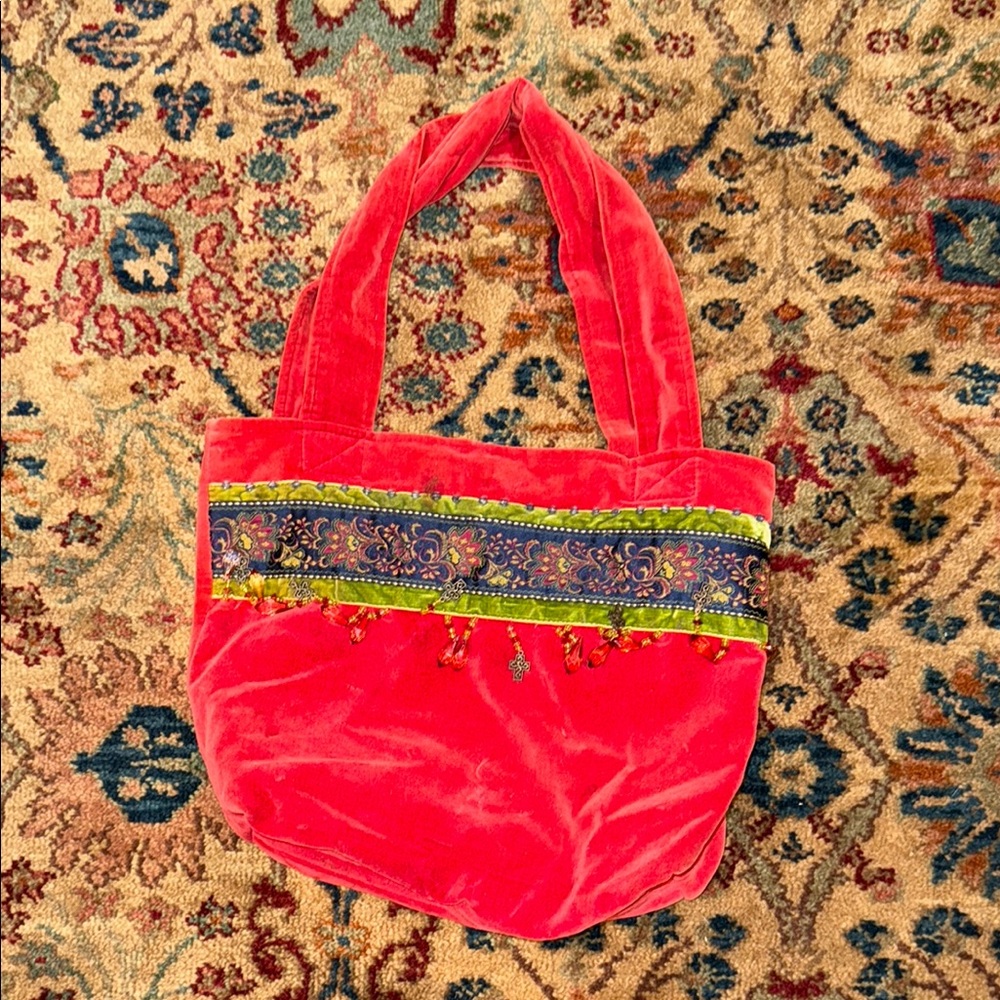 Red Velvet Embellished Bag